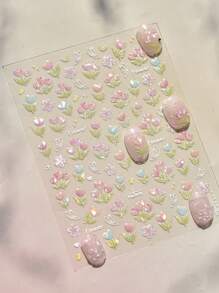 Tulip 5D Nails Stickers Spring Jelly Tulips Flower Butterfly Pink Blue Blossom Design Summer Nail Ornaments Nail Art Decorations