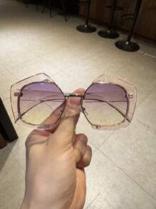 1 件装海滩休闲聚碳酸酯时尚眼镜，多边形镜框，金属铰链，适合驾驶、酒吧、夜总会、生日派对佩戴 - 彩色 - 查看 2