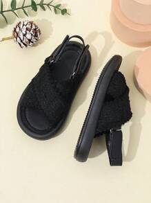 Toddler Fashionable Solid Color Non-Slip Wear-Resistant Soft Bottom Beach Sandals - Black - View 5
