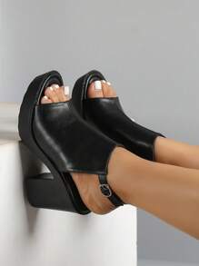 2026 Spring/Summer New High Heel Sandals, Black High Heels, Women's Shoes, European Style Thick Heel Sandals, Roman Thick Bottom Sandals For Women - Black - View 4