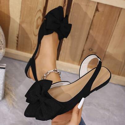 Women's Fashion Cute Bow Decor Adjustable Flat Pointed Toe Sandals, Birthday Gift