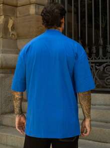 Oversized Plain Turtleneck Basic Streetwear T-Shirt For Men Unisex - 寶藍色 - 查看 5