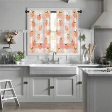 1 件/2 件橙色苹果桃子印花装饰窗帘薄纱 52 英寸 * 18 英寸，26 英寸 * 36 英寸乡村风格涤纶杆窗帘套装春季主题四季厨房咖啡店客厅办公室卧室家居装饰窗帘 - 彩色 - 查看 9