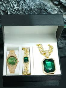 1 Set Ruby Alloy Pendant, Ruby Bracelet, Red Watch, Men's Personalized Necklace Set, Elegant Gift Set For Men - Gemstone Pendant Necklace Set - View 11