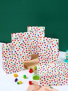 Set de 6 bolsas de regalo + 6 pegatinas, bolsas de regalo de papel kraft con lunares coloridos y pegatinas, diseño de lunares coloridos, bolsas de embalaje para galletas y dulces para fiestas, vacaciones y suministros de embalaje de regalo de cumpleaños
