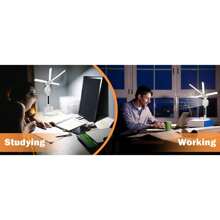 New LED Desk Lamp With Fan, Desk Lamp For College Dorm Room, Desk Lamp With USB Charging Port, Adjustable And Dimming LED Four-Head Desk Light With Clock, Date, Pen Holders, Temperature - A - View 9