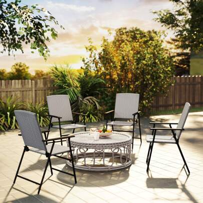 Outsunny 4pcs Rattan Chair Garden Furniture Wicker Foldable Chair Steel Frame For Poolside Garden