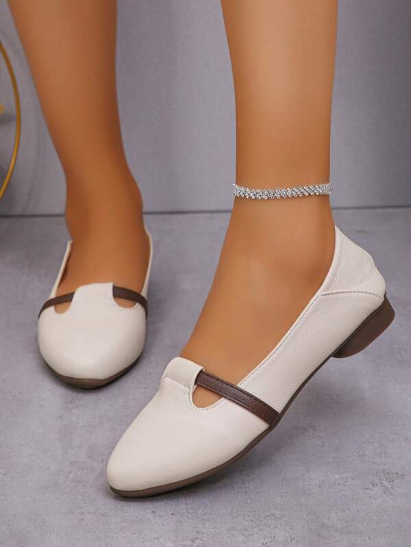 Modische, vielseitige, weiche Leder Retro Französischer Stil Slip-On Loafers für Damen, neues Design Pendler Zweifarbige Mittelhoch Lässige Schuhe, Weiche Sohle Vintage Stil Klobiger Absatz Kleine Lederschuhe, Frühling