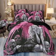 3pcs Melancholy Angel Wings Girl Print Duvet Cover Set, Soft, Comfortable And Breathable Fabric