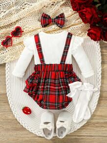 3Pcs Baby Girl Heart Print Romper Set Long Sleeve Triangle Bodysuit And Bell Bottom Pants With Bowknot Headband, Great For 0-1 Year Old Girls Spring Autumn