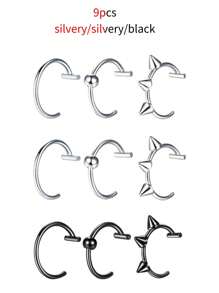 3 件/9 件不锈钢非穿孔身体首饰套装 C 型夹鼻环/唇环/耳环，男女通用，防过敏多用途日常环 - 彩色 - 查看 9