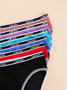 6 piezas Bragas de mujer de talla grande de unicolor con banda de cintura con letra, de tacto suave, elásticas de color de alto contraste, ropa interior cómoda para dama, apropiada para todas las ocasiones