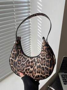 Fashionable Leopard Print Hobo Shoulder Bag, 2025 - Brown - View 1