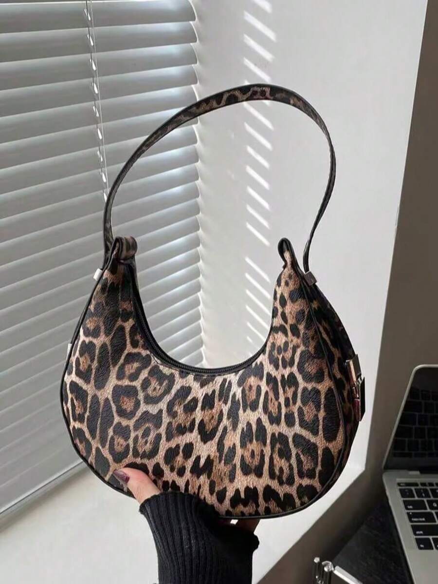 Fashionable Leopard Print Hobo Shoulder Bag, 2025 - Brown - View 1