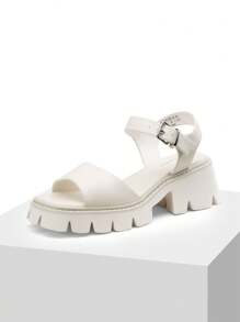 Women's Lug Sole Low Platform Summer Sandals, Stylish Open Toe Chunky Block Ankle Straps Heels Sandals For Summer/Spring - 白色 - 查看 4