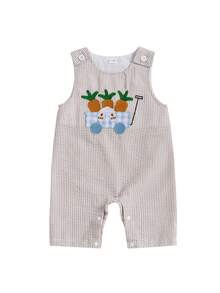 Mono de Pascua para bebés niños, informal, con estampado de rayas, zanahoria, camión bordado, sin mangas, ropa bonita - Caqui - Ver 1