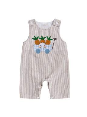 Mono de Pascua para bebés niños, informal, con estampado de rayas, zanahoria, camión bordado, sin mangas, ropa bonita