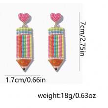 1 对创意设计卡通清新可爱串珠心形合金吊坠耳环，小众女士耳环 - 鉛筆 - 查看 4