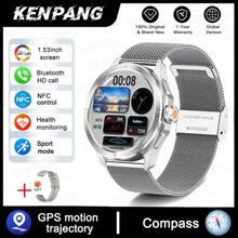 KENPANG 2025 NEW S4 Ultra Outdoor Sports Men's Smart Watch, 1.53inch AMOLED Full Touch Screen ,NFC Control, GPS Trajectory, Compass, Multiple Sports Modes, Heart Rate/Sleep Fitness Tracker, And Water-Proof Bluetooth Call .Smartwatches Compatible With IPhone And Android Phones, The Best Gift For Boyfriends.