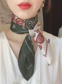 1 Piece Paisley Flower Double Color Women Geometric Print Square Scarf, Headscarf, Decorative Scarf Suitable For Daily Use - Multicolor - View 2
