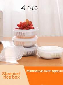 4 piezas de contenedores de almacenamiento de alimentos de plástico con tapas, contenedores de guardado para vegetales y frutas con asa y cesta coladora, contenedores transparentes reutilizables para frutas, verduras y productos secos - Almacenamiento multifuncional