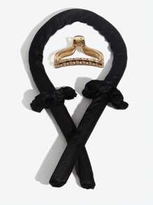 1个免加热卷发器，可重复使用的卷发丝带卷发器，无需加热，带发夹，打造自然柔和的波浪卷发，DIY美发工具，适合睡眠或过夜使用。 - 黑色 - 查看 5