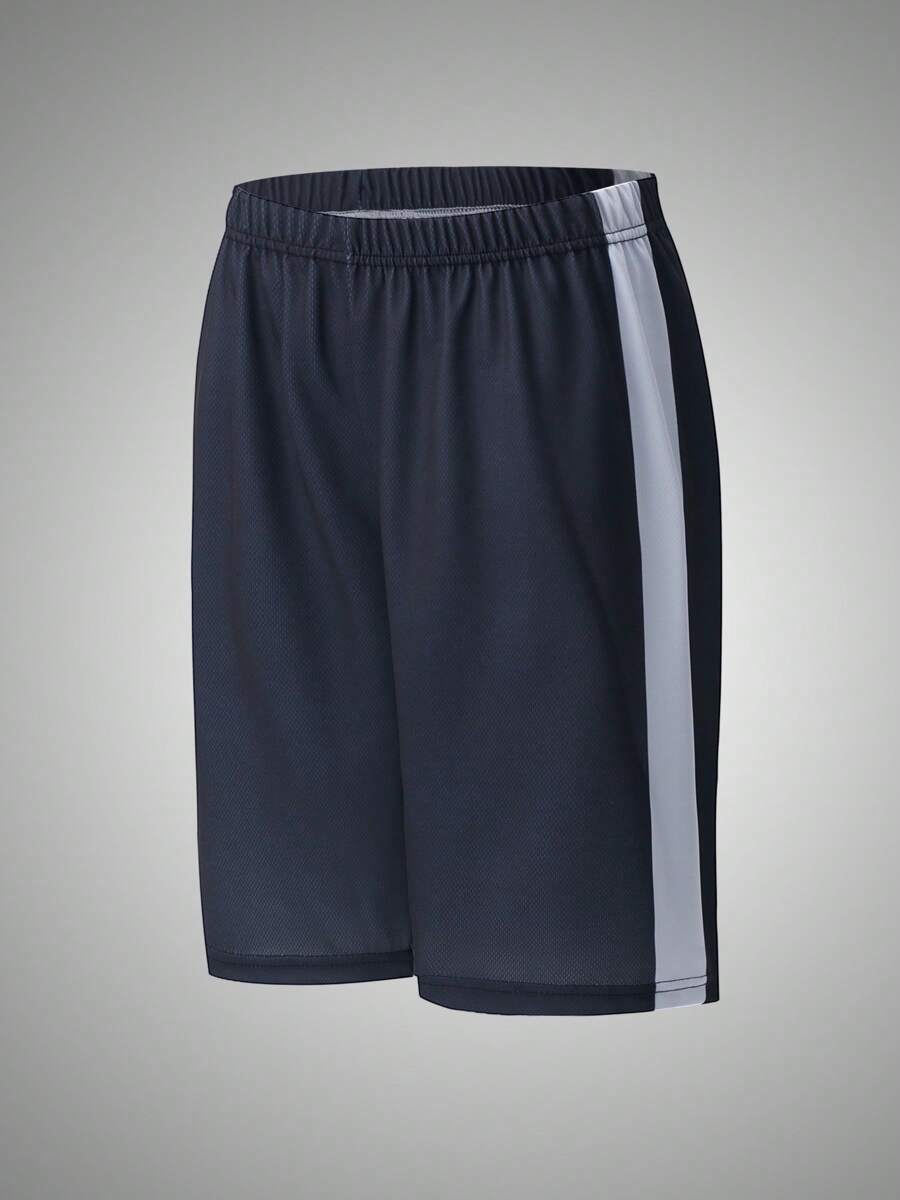 青少年男孩透气速干运动跑步短裤，宽松版型，网眼面料，户外健身百慕大裤 - 黑色 - 查看 1