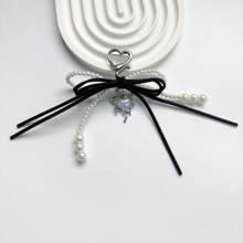 心形钥匙扣 - 手工打结设计，配蝴蝶结吊坠合金材料 - 适用于包包和背包配件伴娘礼物蝴蝶结 Y2K 配件 - 黑色 - 查看 2