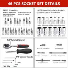 46pcs Mechanic Tool Kit - Steel Sockets With Ratchet Wrench, Multifunctional Auto Repair Set With Carrying Case, Manual Tools For DIY Projects