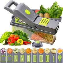 14 In 1 Vegetable Cutter With Container, Portable Manual Food Chopper For Potatoes, Onions, Salads, With Vegetable Peeler - Grey - View 1