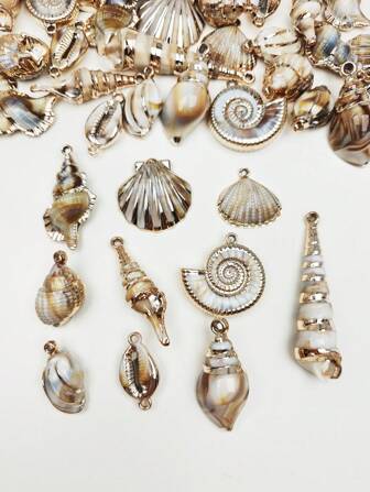 6pcs Bohemian Style Gold Edge Acrylic Shell & Conch Pendant Charms, Scallop Decoration, DIY Jewelry Making & Decor, Suitable For Necklaces, Earrings, Anklets, Phone Straps, Keychains, Bag Decorations