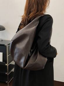 Fashionable Minimalist Large Capacity Handbag, Soft PU Leather Shoulder Tote Bag, Casual Commuter Vintage Style, Zipper Closure, Suitable For Daily Use