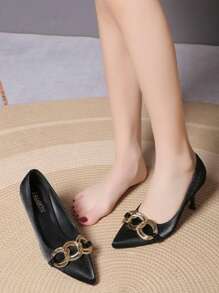 女士高跟鞋，黑色 8 厘米高跟鞋，优雅、时尚、百搭，适合户外 - 黑色 - 查看 1