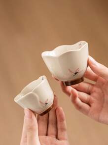 1 件手绘粉色兰花图案陶瓷功夫茶杯、品茶杯、女士茶具套装（返校季）