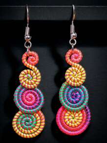 1 对复古风格螺旋环绕彩虹色随机耳环 - 彩色 - 查看 13