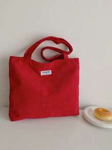 Corduroy Solid Color Shoulder Tote Bag, Suitable For Women's Daily Use - Burgundy - View 9