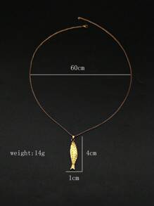 1pc Gold-Tone Stainless Steel Cute Salted Fish Ocean Style Necklace, High-End