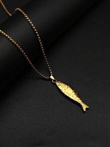 1pc Gold-Tone Stainless Steel Cute Salted Fish Ocean Style Necklace, High-End