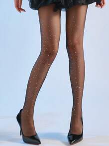 1 件女士超薄透明闪亮紧身裤袜，紧身连裤袜 - 黑色 - 查看 7