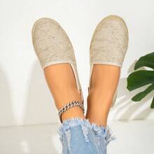 Women's Original Breathable Fashion Versatile Woven Straw Rope Soft Bottom Loafer Casual Slip-On Boat Shoes, Plus Size Up To 43 - Beige - View 5