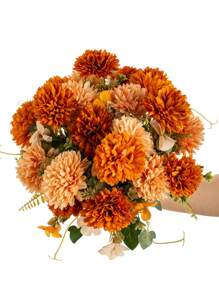 1 件/3 件人造绣球花、球形菊花丝绸花束假植物，适合春季婚礼花瓶，适用于家庭餐厅卧室装饰、母亲节情人节节日生日派对配件、户外花园装饰秋季 - 橘色 - 查看 10