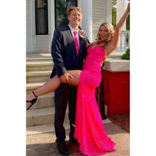 Spaghetti Straps Sequin Prom Dresses Mermaid Evening Dress Long Sparkly V Neck Formal Party Gowns With Slit - Aqua - 查看 5