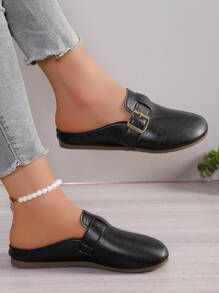 厚底一脚蹬封闭式鞋头穆勒凉鞋，休闲一脚蹬舒适乐福鞋，时尚丑可爱一脚蹬春季新款 - 黑色 - 查看 2