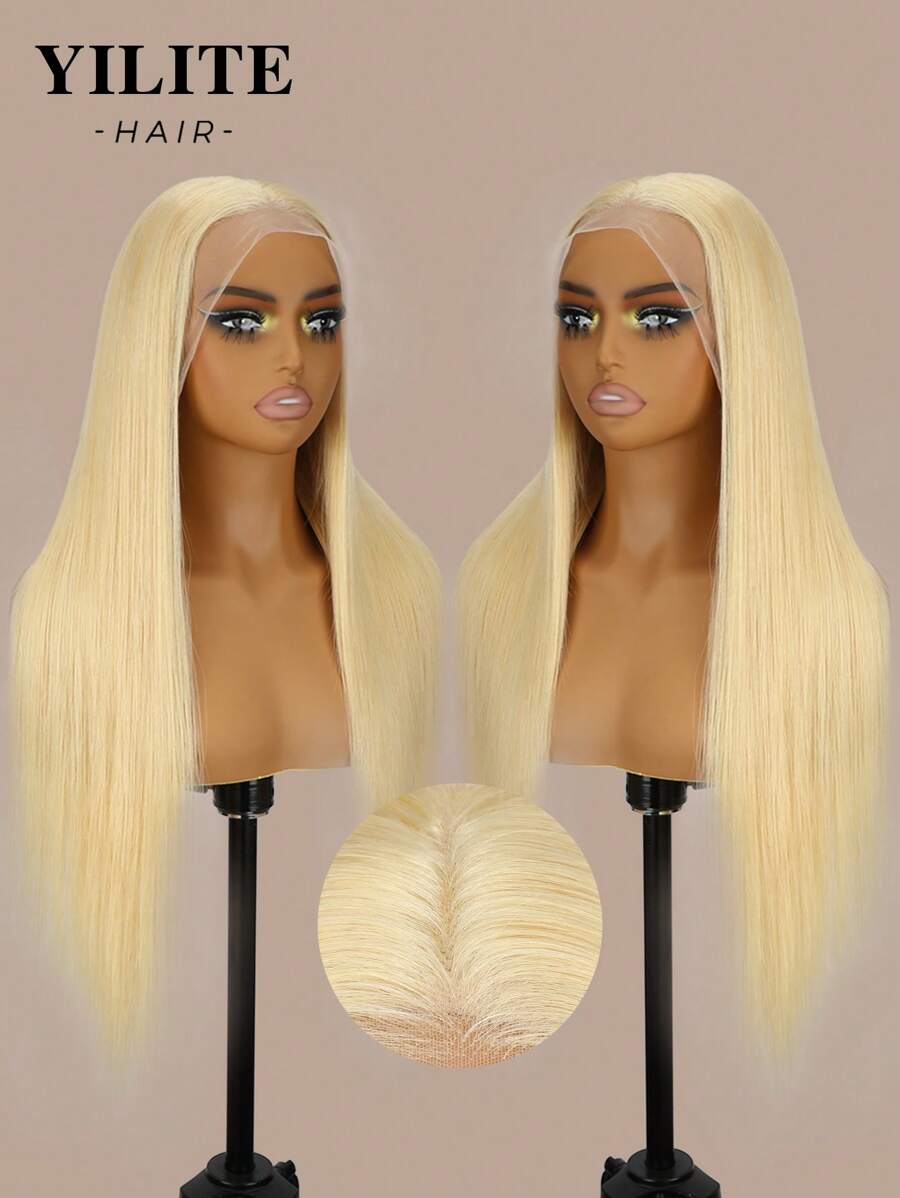 Yilite Tóc giả ren phía trước màu vàng 613 Tóc thật 13x4 Tóc giả ren phía trước Tóc thật 180% Mật độ Thẳng Hồng Đỏ Cam Bạc Highlight 4/613 Tóc giả phía trước nhổ sẵn với tóc trẻ em