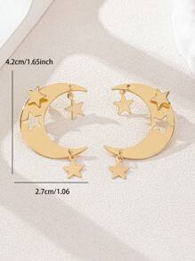 2件套镂空新月星合金吊坠耳环，女士款，适合作为节日礼物和日常佩戴