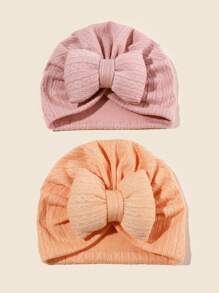 3件套婴儿幼儿大蝴蝶结发带帽组合，1-6个月，柔软提花蝴蝶结针织帽，四季皆宜 - 彩色 - 查看 23