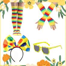 Set de 6 piezas de conjunto de disfraz de actuación, incluye diadema con arco, gafas, guantes y calcetines de arcoíris, disfraz de juego de roles, accesorios para actuaciones en el escenario, decoración de fiestas de bar/club EDM, props de fotografía, perfecto para fiestas, mascaradas, etc., un gran regalo para familiares y amigos en el baile de graduación