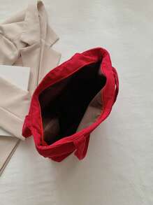 Corduroy Solid Color Shoulder Tote Bag, Suitable For Women's Daily Use - Burgundy - View 5