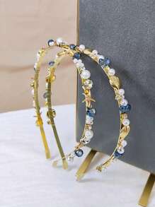 1 件优质海星贝壳头带，带珍珠，百搭简约，女士时尚发饰发箍 - 彩色 - 查看 3