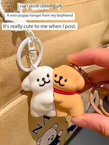 2pcs Cute Cartoon Puppy & "You & Me" Design Magnetic Couple Keychain Pendant Gift Set - Multicolor - View 11